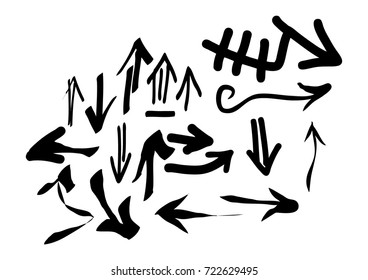 Set of hand drawn arrows on a white background.