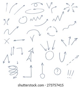Set of hand drawn arrows and other signs.
