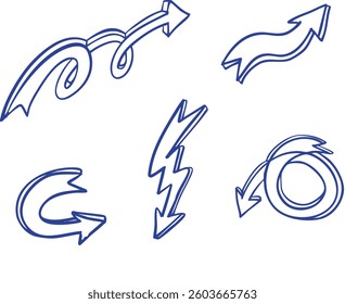 Set with hand drawn arrows. Pen drawing. Vector illustration
