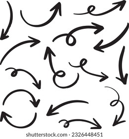 Set of hand drawn arrows, rough waypoints on a white background EPS Vector.