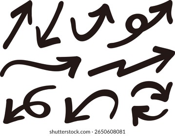 Conjunto de flechas dibujadas a mano. Símbolos de flecha de línea simples. Iconos del vector. Diferentes tipos de cursores.