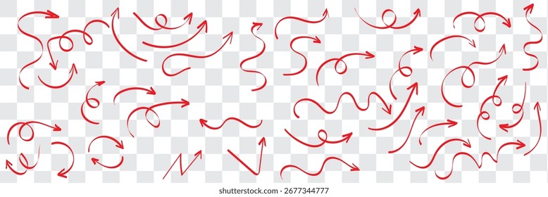 Set of hand drawn arrows. Simple arrows collection isolated on white background. Arrow mark icons vector.