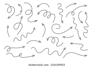 Set of hand drawn arrows in sketch style. Vector illustration isolated on white background.