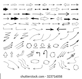 Set of hand drawn arrows. Sketch style elements. Vector illustration.