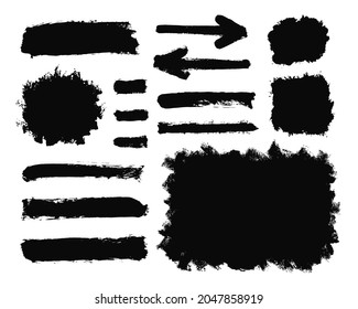 Set of hand drawn arrows and stains. Vector elements for infographic. Black texture objects on white background