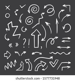 Set of hand drawn arrows. Stock vector illustration.  chalk line pointers