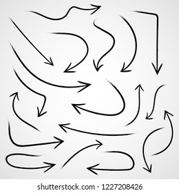 Set of hand drawn arrows. Vector illustration. Grunge sketch of arrows isolated