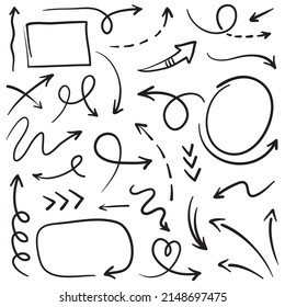 set of hand drawn arrows .Vector doodle design elements. Illustration on white background.for business infographic, banner, web and concept design.