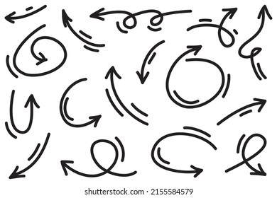 conjunto de flechas dibujadas a mano .Elementos de diseño del doodle vector. Ilustración sobre fondo blanco.para infografía empresarial, banner, web y diseño conceptual.