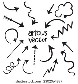 Set of hand drawn arrows vector icons. Sketch arrow design for business plan and education.