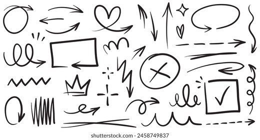 set of hand drawn arrows .Vector doodle design elements. Illustration on white background.for business infographic, banner, web and concept design.