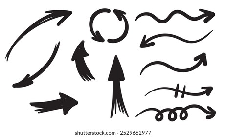 Set of hand drawn arrows. Vector illustration isolated on white background.