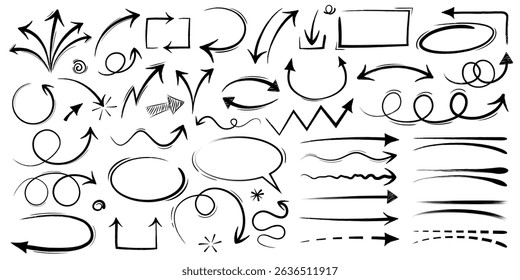 Set of hand drawn arrows - vector illustration