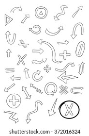 Set of hand drawn arrows. Vector doodle arrows elements isolated on white background. Website elements for presenting your work.