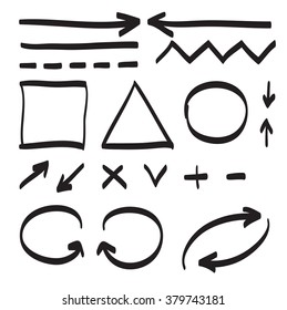 Set of hand drawn arrows vector icons black and white simple