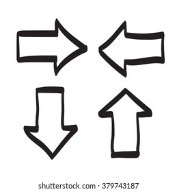 Set of hand drawn arrows vector icons black and white left right up down 