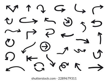 Set of hand drawn arrows.Doodle arrows set.