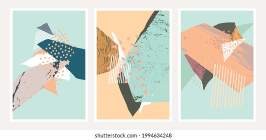 Conjunto de fondos abstractos de arte dibujados a mano. Collage creativo texturizado.