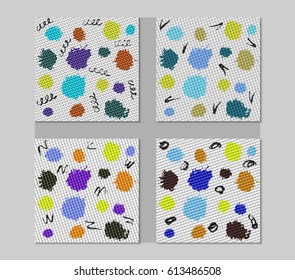 Set of Hand Drawn Artistic Cards with Colorful Texture Template Design Stock Vector Illustration