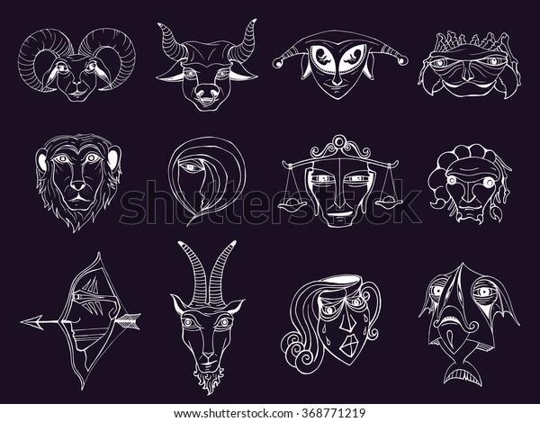 Set Hand Drawn Astrological Zodiac Symbols Stock Vector Royalty Free