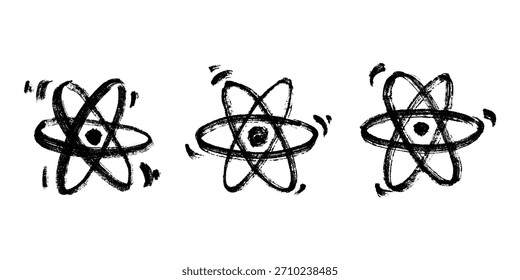 Set handgezeichnetes Atomzeichen Molekül-Clipart im Doodle-Stil Symbol für Wissenschaft, Bildung, Kernenergie, wissenschaftliche Forschung, molekulare Chemie Einzelelement für Druck, Web, Design
