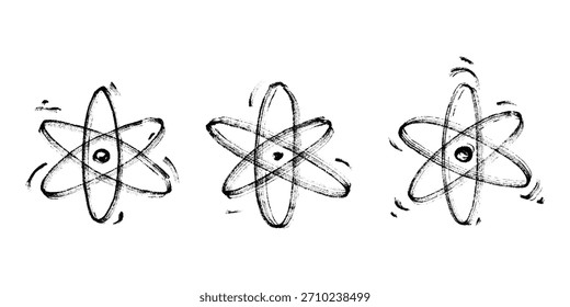 Set handgezeichnetes Atomzeichen Molekül-Clipart im Doodle-Stil Symbol für Wissenschaft, Bildung, Kernenergie, wissenschaftliche Forschung, molekulare Chemie Einzelelement für Druck, Web, Design