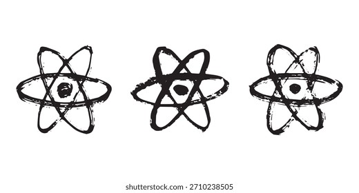 Set handgezeichnetes Atomzeichen Molekül-Clipart im Doodle-Stil Symbol für Wissenschaft, Bildung, Kernenergie, wissenschaftliche Forschung, molekulare Chemie Einzelelement für Druck, Web, Design
