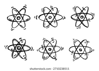 Set handgezeichnetes Atomzeichen Molekül-Clipart im Doodle-Stil Symbol für Wissenschaft, Bildung, Kernenergie, wissenschaftliche Forschung, molekulare Chemie Einzelelement für Druck, Web, Design