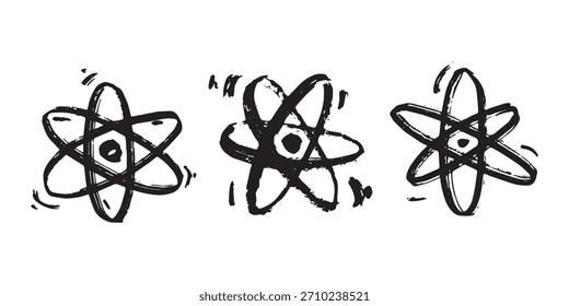 Set handgezeichnetes Atomzeichen Molekül-Clipart im Doodle-Stil Symbol für Wissenschaft, Bildung, Kernenergie, wissenschaftliche Forschung, molekulare Chemie Einzelelement für Druck, Web, Design
