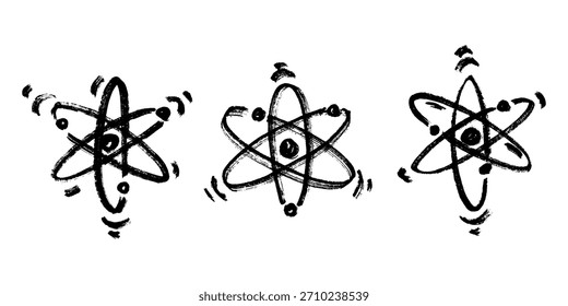 Set handgezeichnetes Atomzeichen Molekül-Clipart im Doodle-Stil Symbol für Wissenschaft, Bildung, Kernenergie, wissenschaftliche Forschung, molekulare Chemie Einzelelement für Druck, Web, Design