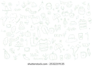 Set of hand drawn autumn doodles. soft background version 