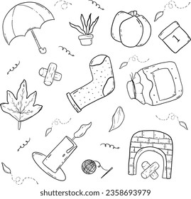 conjunto de elementos de otoño dibujados a mano
