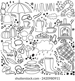 Set of hand drawn autumn elements