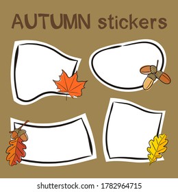 Set of hand drawn autumn labels in cartoon style. Bright seasons stickers for youth products. Badges and tags for packaging. Vector illustration
