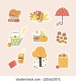 Set of hand drawn autumn stickers