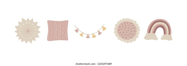 Set of hand drawn autumn and winter hygge elements