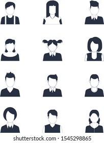 Set of hand drawn Avatar profile icon (or portrait icon), including male and female . User flat avatar icon, sign, profile people symbol.Social media avatar vector graphics flat icons.