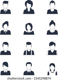 Set of hand drawn Avatar profile icon (or portrait icon), including male and female . User flat avatar icon, sign, profile people symbol.Social media avatar vector graphics flat icons.