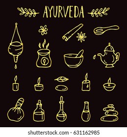 Set Hand Drawn Ayurvedic Iconsvector Illustration Stock Vector Royalty Free