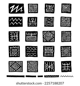 SET OF HAND DRAWN AZTEC TRIBAL SYMBOL SQUARES
