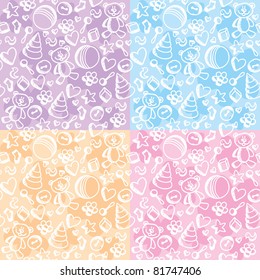 set of hand drawn baby seamless patterns