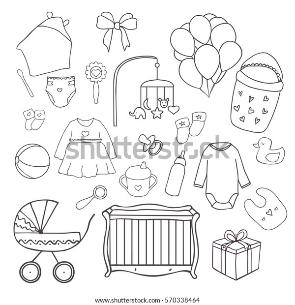 Set Hand Drawn Baby Shower Vector arkistovektori (rojaltivapaa) 570338464