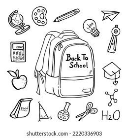 Set of hand drawn back to school, vector illustration.
