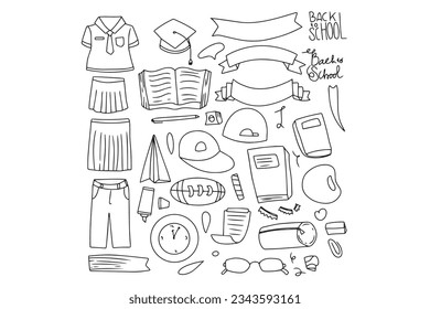 Set of hand drawn back to school element design. cute doodles