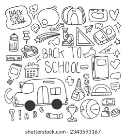 Set of hand drawn back to school element design. cute doodles