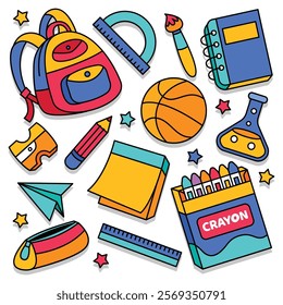 Set of hand drawn back to school element vector illustration