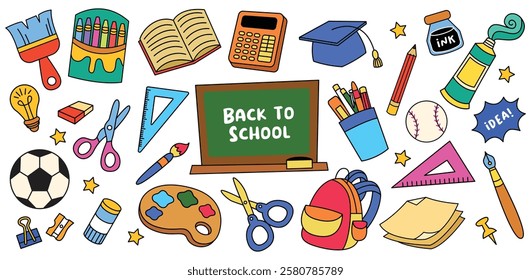 Set of hand drawn back to school element vector collection