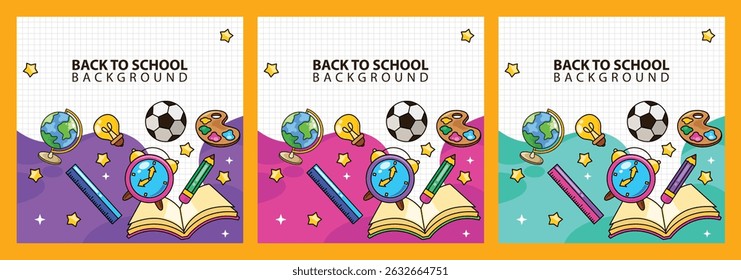 Set of hand drawn back to school element poster template background
