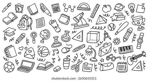 Set of hand drawn back to school doodle element vector illustration