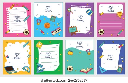 Conjunto de fondo de Vector de Plantilla de papel de notas de la escuela dibujado a mano